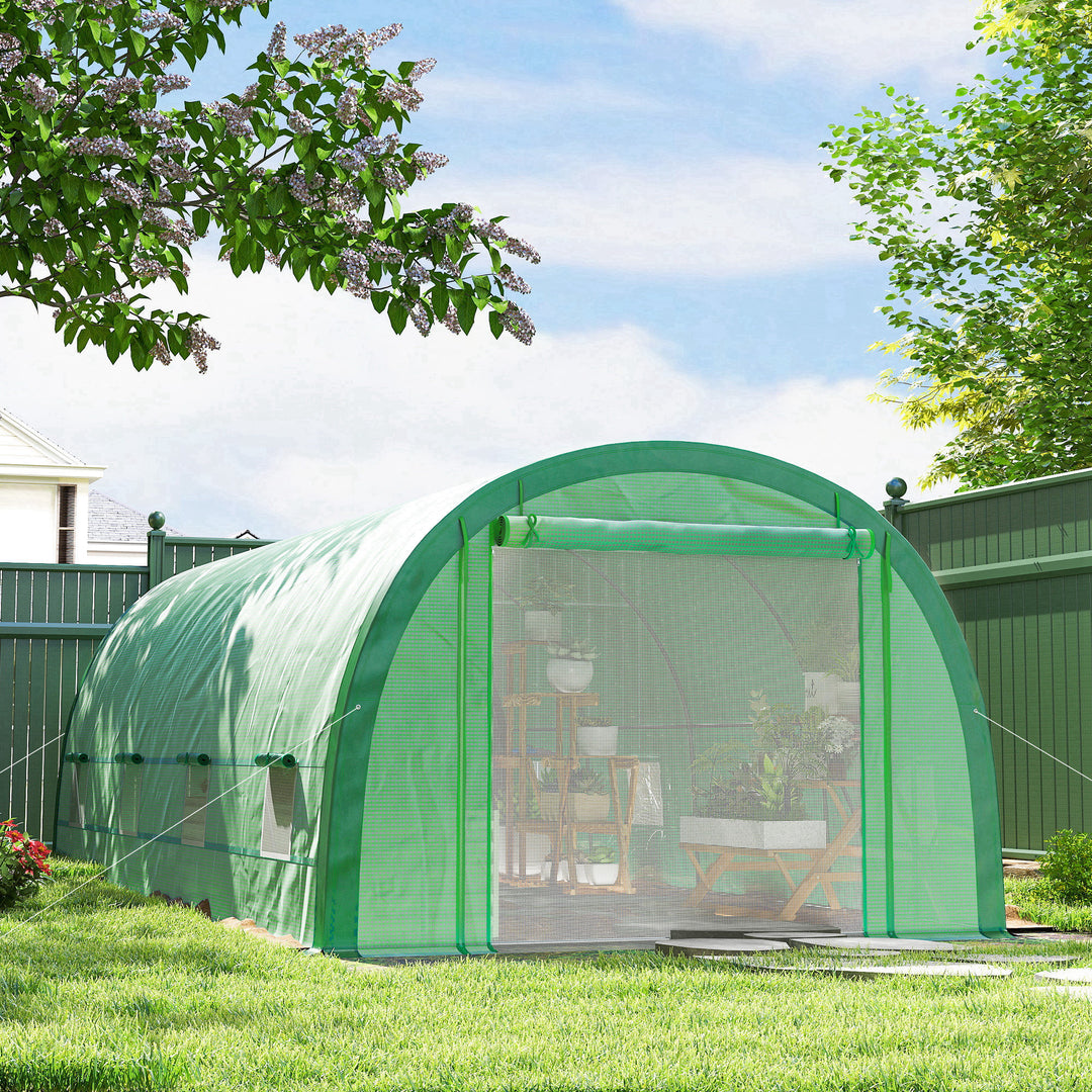 6 x 3(m) Polytunnel Greenhouse with Upgraded Structure, Mesh Door and 