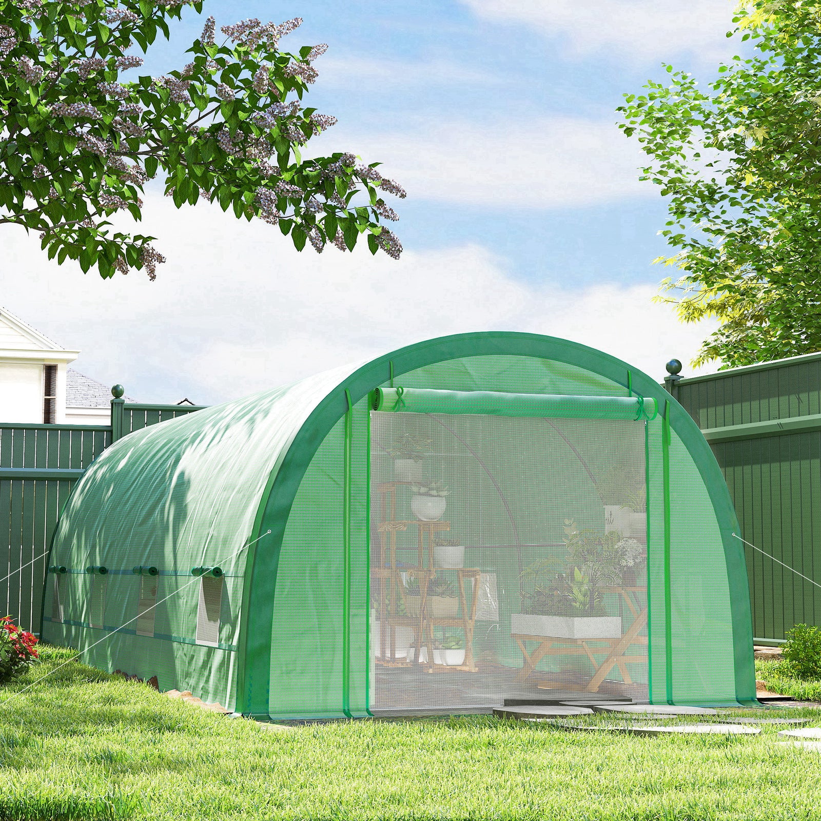 6 x 3(m) Polytunnel Greenhouse with Upgraded Structure, Mesh Door and 