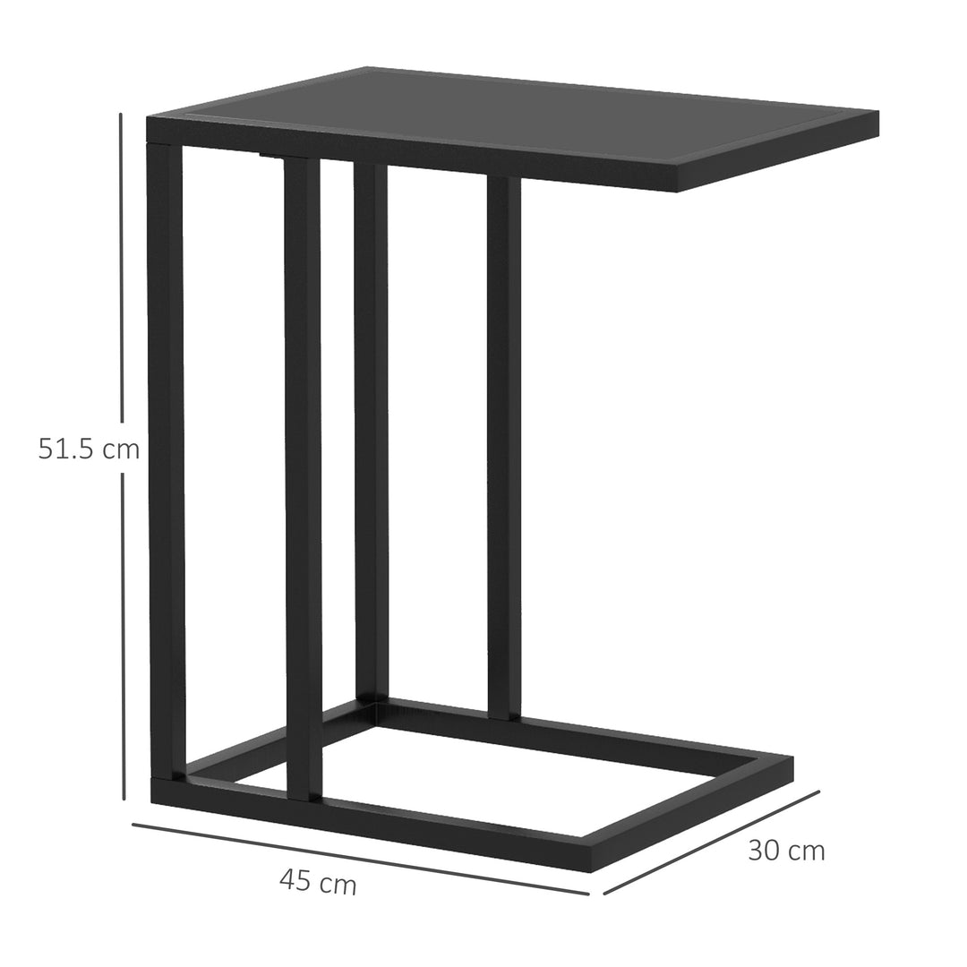 HOMCOM C Shape Bedside Table w/Metal Frame Wood-Effect Top Sofa Narrow Snack End Table for Living Room, Black