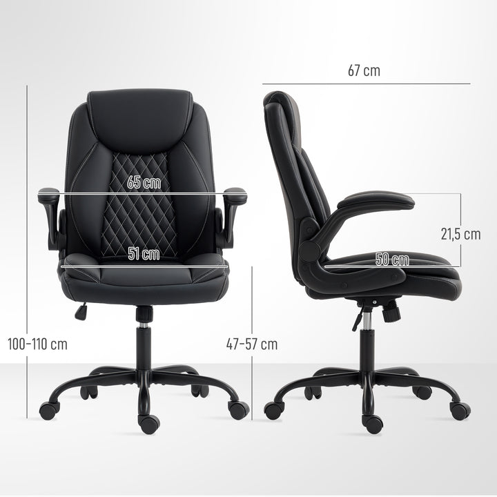 Faux Leather Office Chair. with Flip-Up Armrests - Black