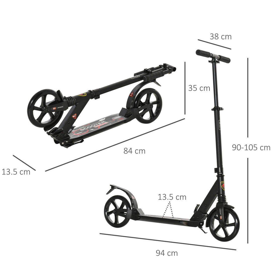 Folding Kick Scooter, Adjustable Ride On Scooter with 200mm Big Wheels and Double Shock Absorption, Urban Scooter for 14+ Teens Adult, Black