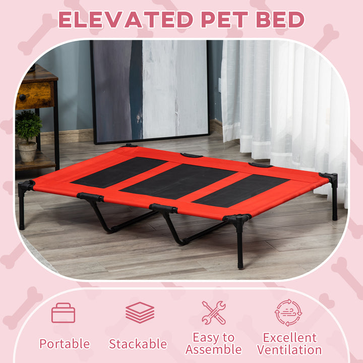 PawHut Elevated Pet Cot: Breathable Mesh Cooling Dog Bed for Indoor & Outdoor Use, X-Large 122x92x23cm, Red | Aosom UK