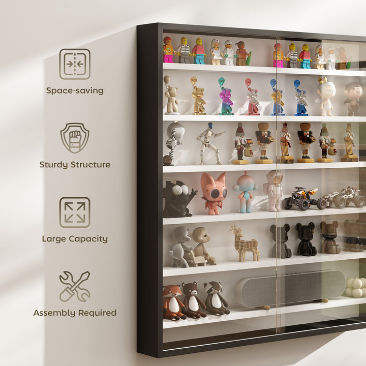 Six Shelf Display Cabinet, with Glass Doors - Black and White