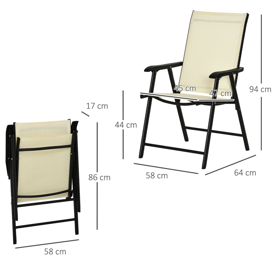 Outsunny Set of 4 Folding Garden Chairs, Metal Frame with Breathable Mesh Seat, Outdoor Patio Dining Chair, Beige