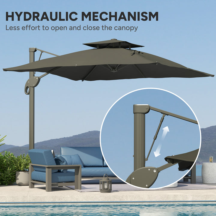 3m Thick Fabric Cantilever Garden Parasol, with Cross Base - Grey