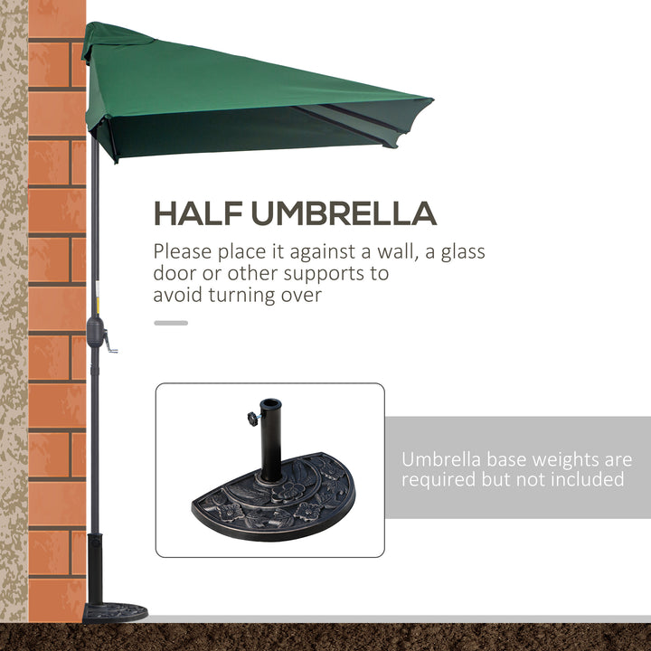 Balcony Half Parasol Semi Round Umbrella Patio Crank Handle (2.3 m, Green)- NO BASE INCLUDED
