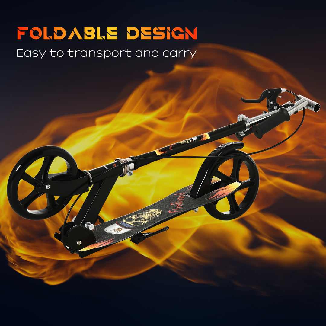 Kids Foldable Kick Scooter w/ Adjustable Height, Break, Big Wheels, for Ages 7-14 Years - Black