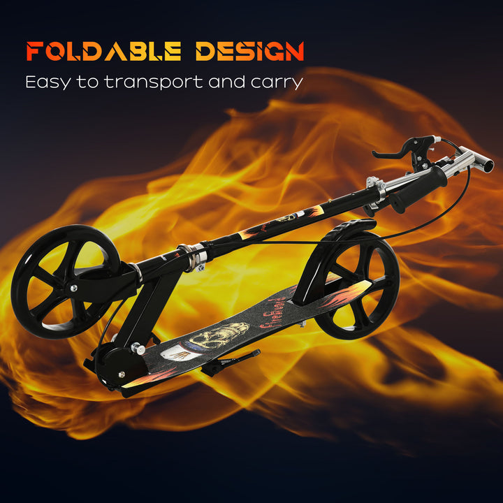Kids Foldable Kick Scooter w/ Adjustable Height, Break, Big Wheels, for Ages 7-14 Years - Black
