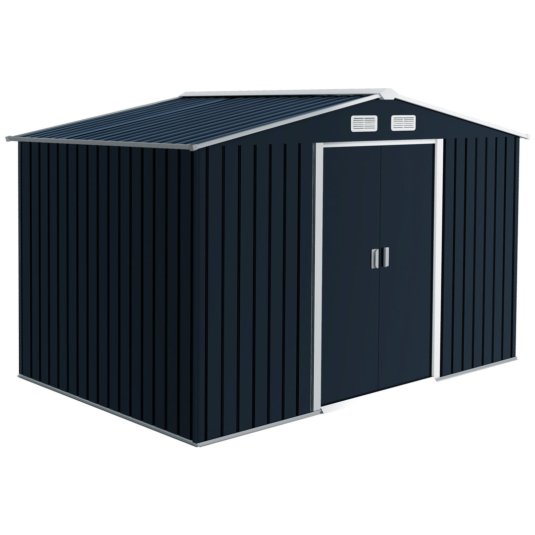 9 x 6ft Metal Bicycle Shed, Outdoor Storage Tool House with Ventilation Slots, Foundation Kit and Lockable Double Doors, Dark Grey