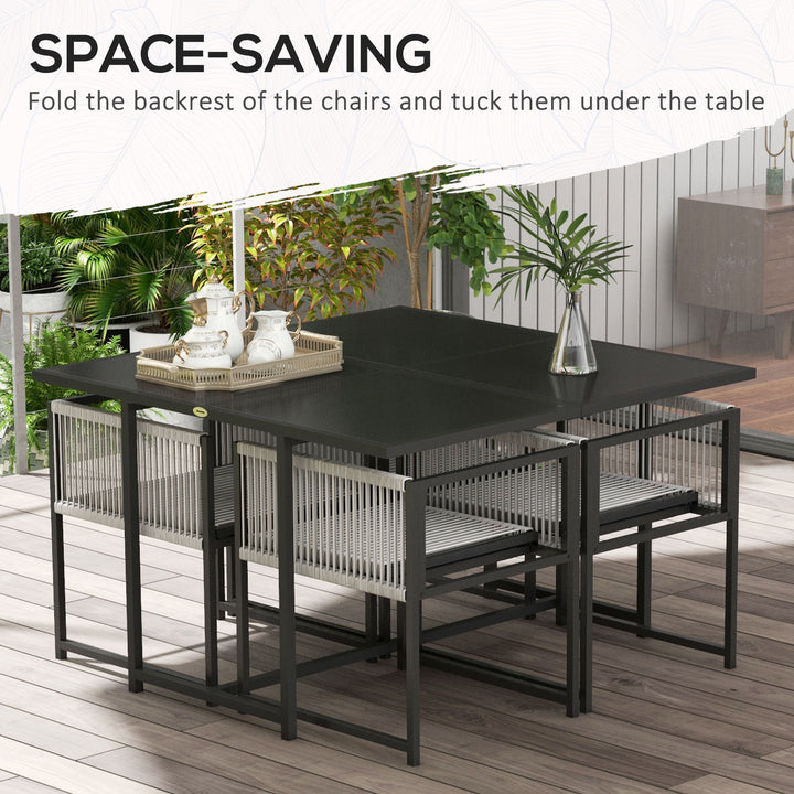Outsunny Five-Piece Metal Dining Set, with Folding Back Chairs, Light Grey