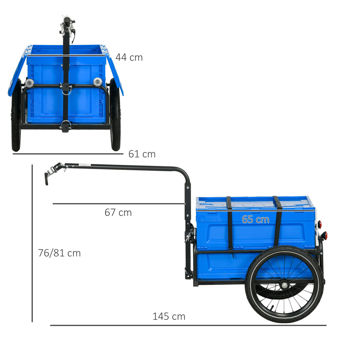 Steel Trailer for Bike, Bicycle Cargo Trailer with 65L Foldable Storage Box and Safe Reflectors, Max Load 40KG, Blue