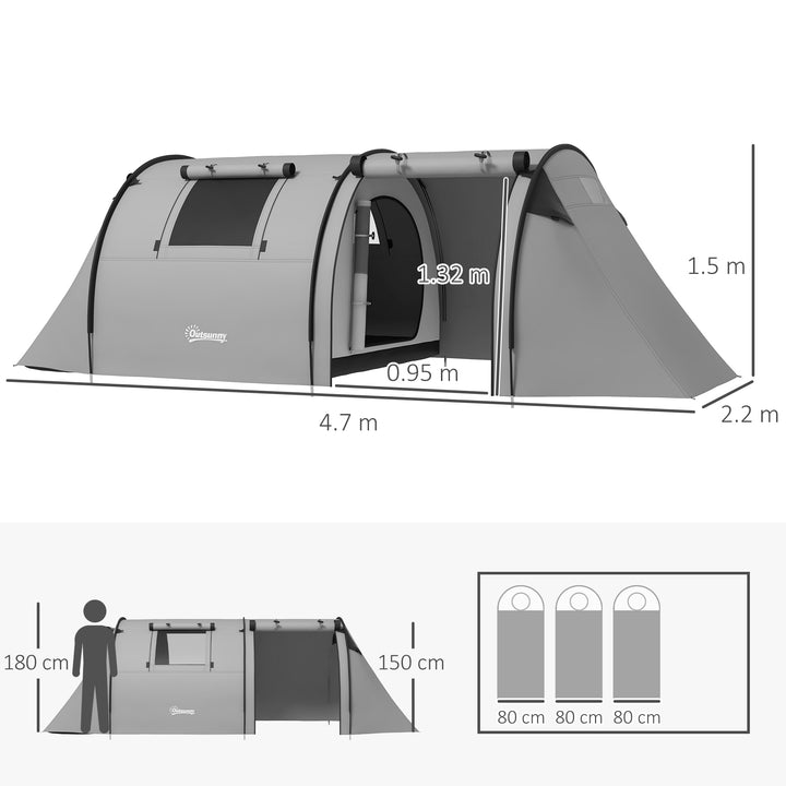 Four Man Duo Room Tunnel Tent, with Accessories - Grey