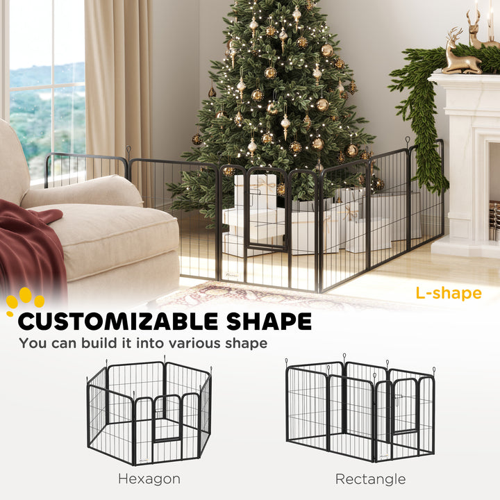 Six-Panel Dog Playpen with Door, for Small Dogs, Indoors, Outdoors, 60cm Tall, Black