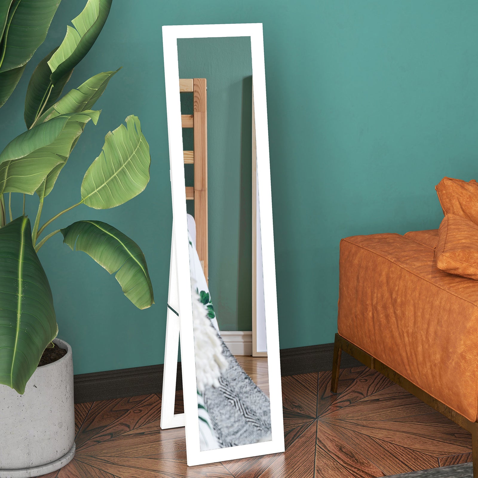Rustic Full Length Mirror, Hanging and Freestanding Floor Mirror, Farmhouse Decorative Wall Mirror, for Living Room, Bedroom, 157 cm, White