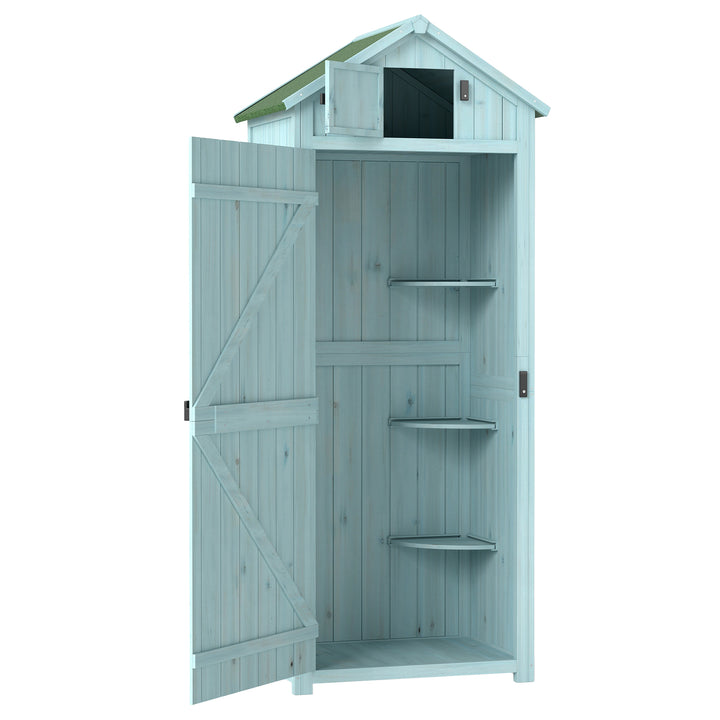 MCL Garden Shed Vertical Utility 3 Shelves Shed Wood Outdoor Garden Tool Storage Unit Storage Cabinet, 77 x 54.2 x 179cm - Blue
