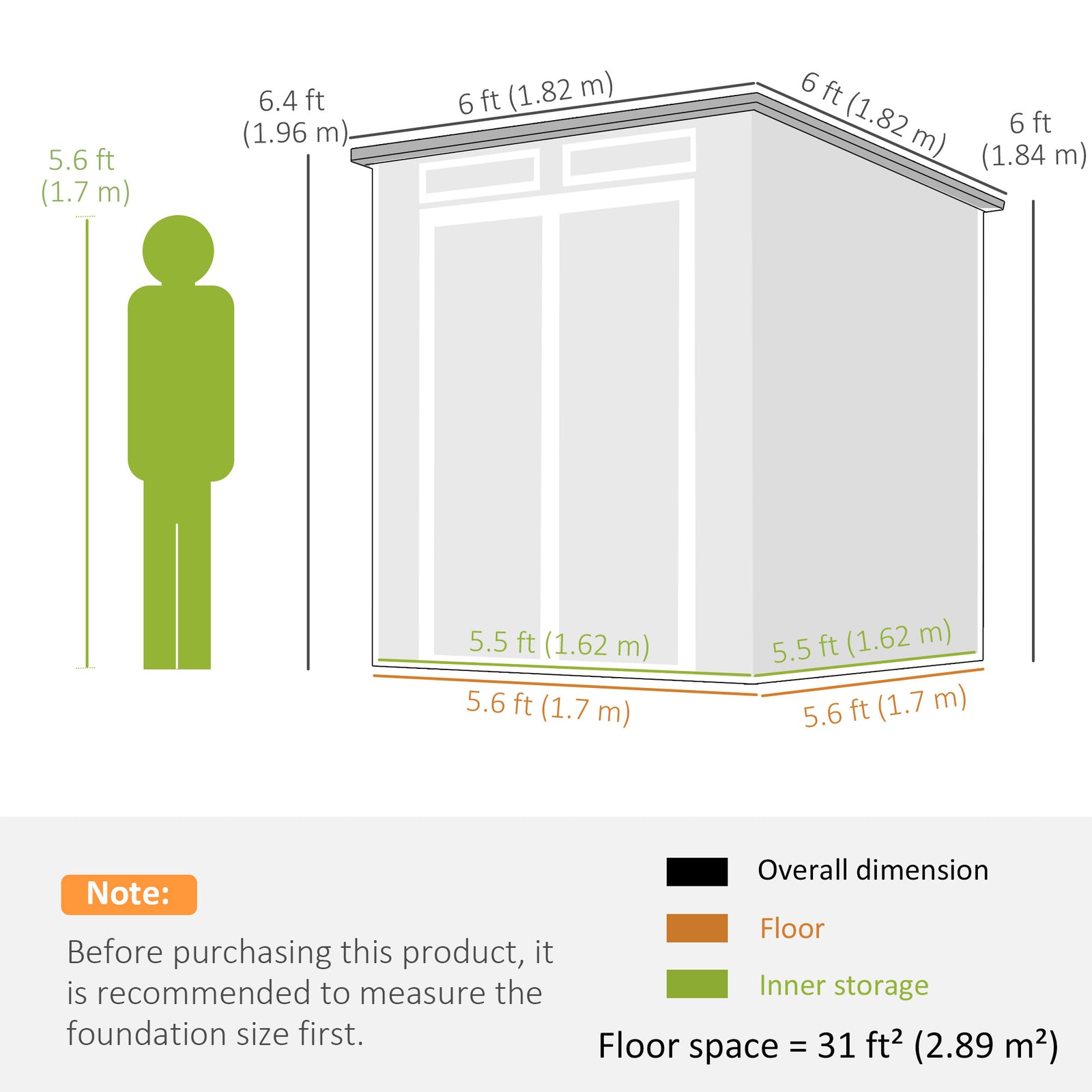 6 x 6 ft Plastic Garden Shed, Wood-Effect Outdoor Storage Shed with Fl