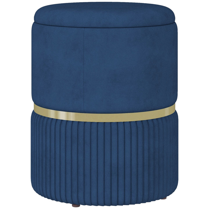 HOMCOM Round Ottoman Stool with Storage, Velvet-feel Fabric Pouffe, Padded Seat Foot Stool, Blue