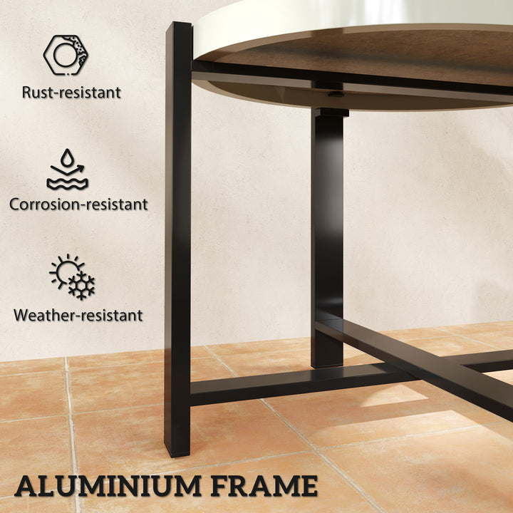 Round Small Garden Table, 60cm Outdoor Side Table with Faux Marble Tempered Glass Top, Aluminium Frame for Garden, Patio, Balcony, Light Grey