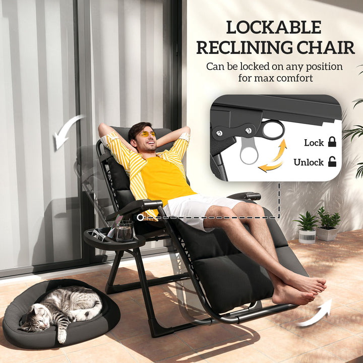 Set of Two Reclining Sun Loungers, with Cushion - Black