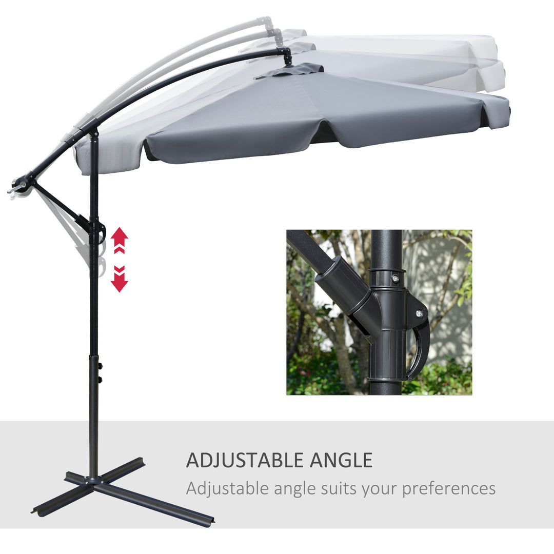 2.7m Garden Banana Parasol Cantilever Umbrella with Crank Handle and Cross Base for Outdoor, Hanging Sun Shade, Dark Grey