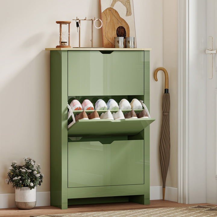 Slim Shoe Cabinet, Narrow Shoe Cupboard with 3 Flip Drawers, Adjustabl