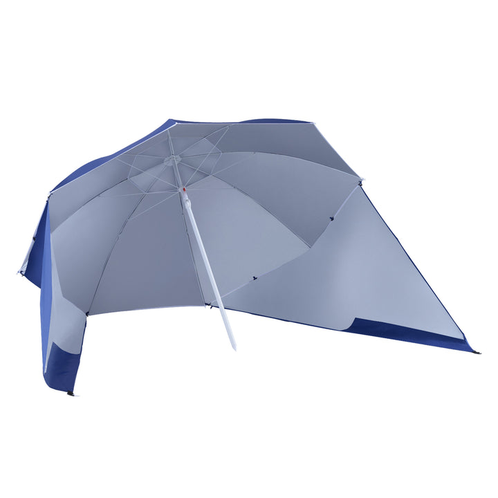 Outsunny 2m Beach Umbrella: UV-Protective Parasol, Coated Blue Polyester & Steel Frame | Aosom UK