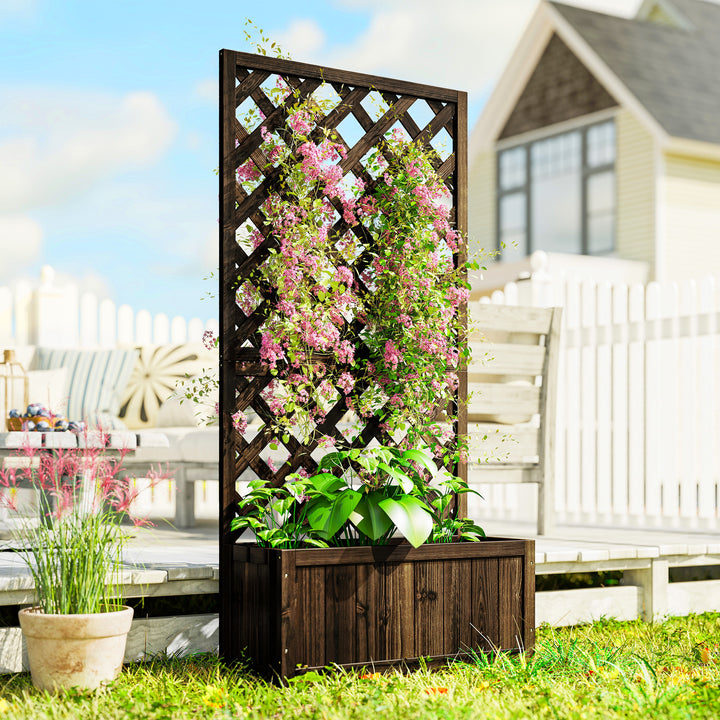 MCL Garden Planter with Trellis, 45L Raised Bed for Climbing Plants, Vines, Flowers, Outdoor Planter Box for Patio, 72.5 x 31.5 x 149.5 cm, Carbonised Finish