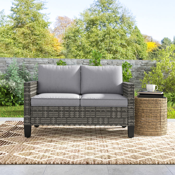Two-Seater Rattan Outdoor Sofa - Dark Grey