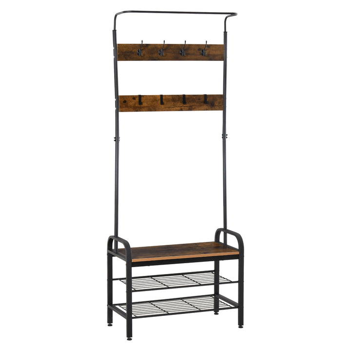 MCL Coat Rack Stand Industrial hallway Shoe Rack Removable Hooks Metal Wood Hangers Storage Cabinet Rustic Brown 72L×34W×185H(cm)