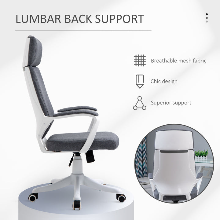 Office Chair, Ergonomic Desk Chair, High Back Study Chair with Headrest and Lumbar Back Support, Adjustable Height for Home and Work, Grey