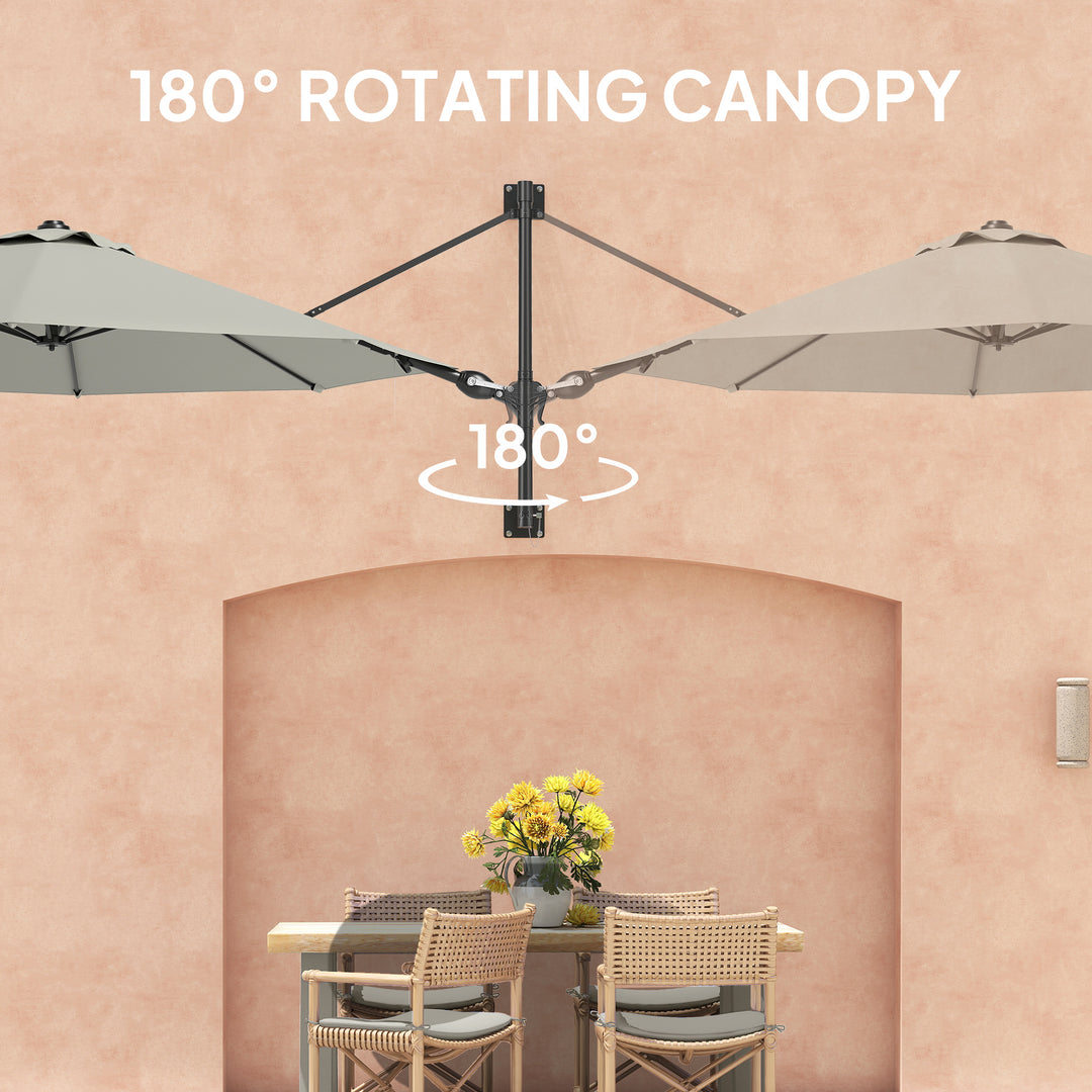 3(m) Wall-Mounted Parasol Shade, with Handle - Light Grey