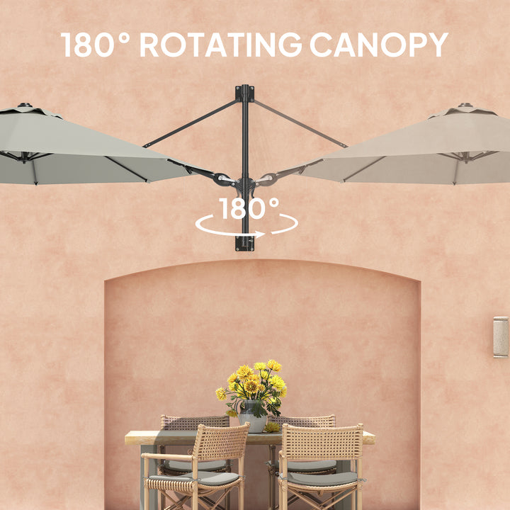 3(m) Wall-Mounted Parasol Shade, with Handle - Light Grey