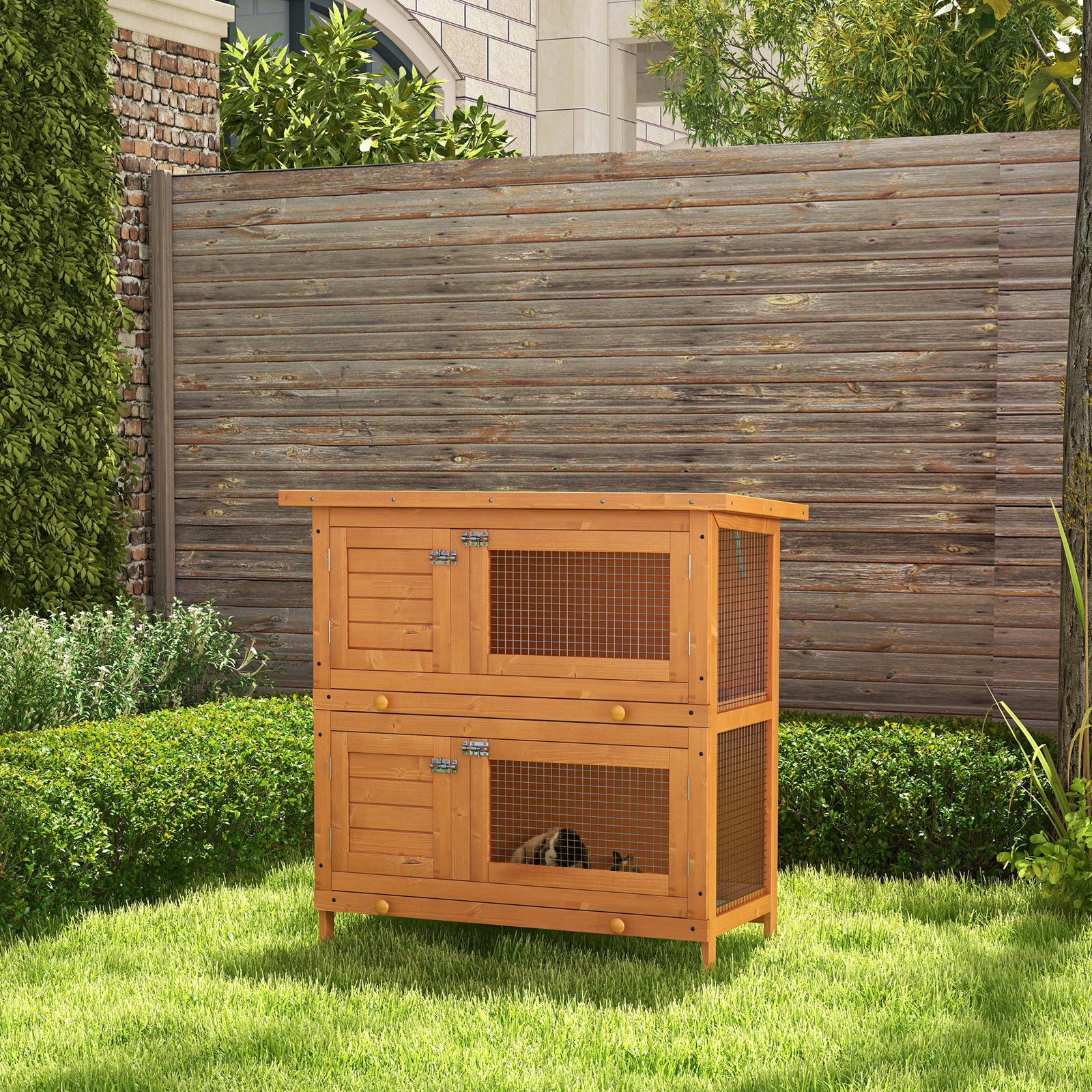 Rabbit Hutch Outdoor Guinea Pig Hutch Wooden Duck House Pet Cage with Opening Roof, 90 x 45 x 90cm