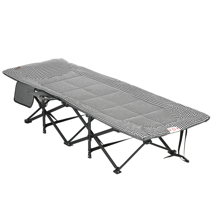 Foldable Camp Bed, Padded Patio Camping Bed with Carry Bag, Magazine Bag and Cup Holder for Outdoor, Garden, Black