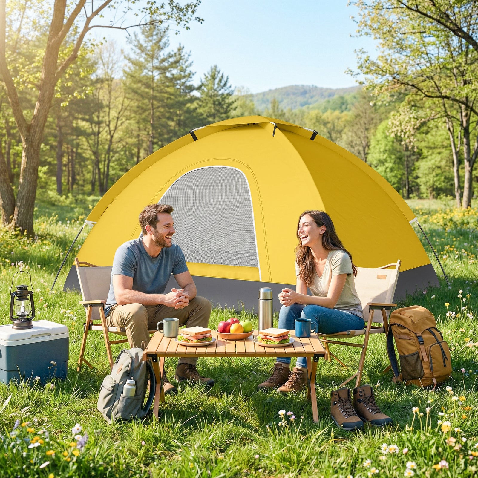 2 Person Camping Tent, Dome Tent with Zipped Doors, Storage Pocket, Po