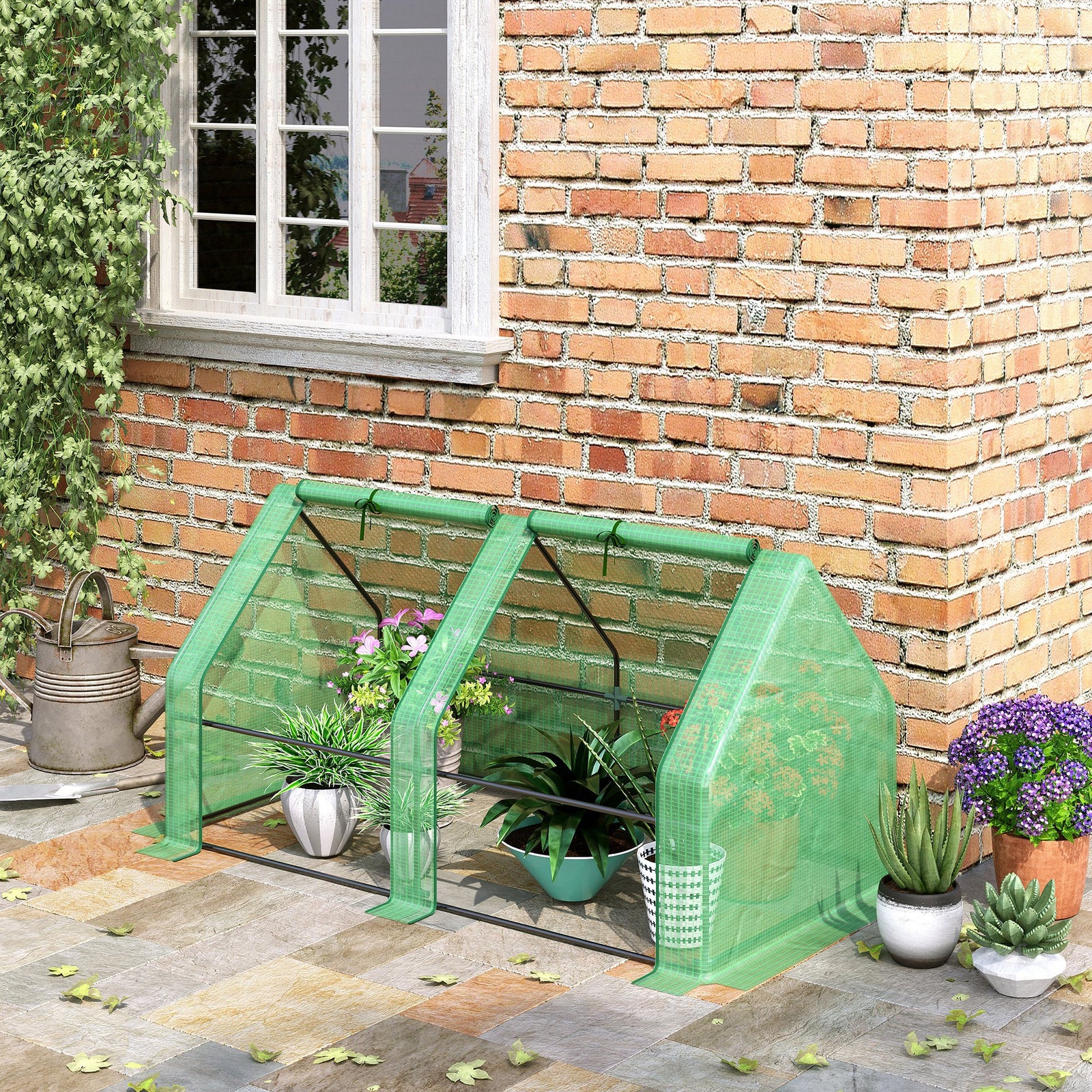 Mini Small Greenhouse with Steel Frame & PE Cover & Zippered Window Poly tunnel Steeple for Plants Vegetables, 180 x 90 x 90 cm, Green