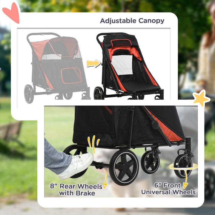 PawHut Pet Stroller with Universal Front Wheels, Shock Absorber, One Click Foldable Dog Cat Carriage with Brakes, Storage Bags, Red | Aosom UK