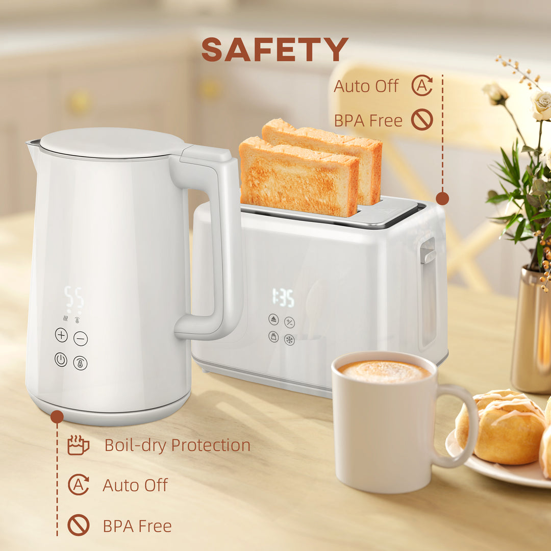 Polished Metal Kettle and Toaster Set - White