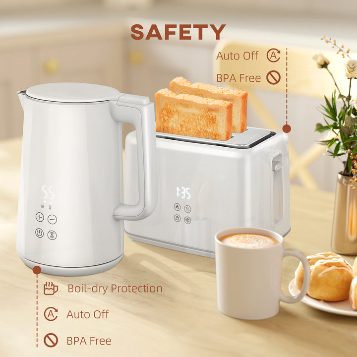 Polished Metal Kettle and Toaster Set - White