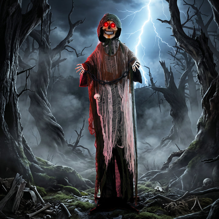 170cm Animated Grim Reaper, Life-Size Halloween Animatronic with Movin