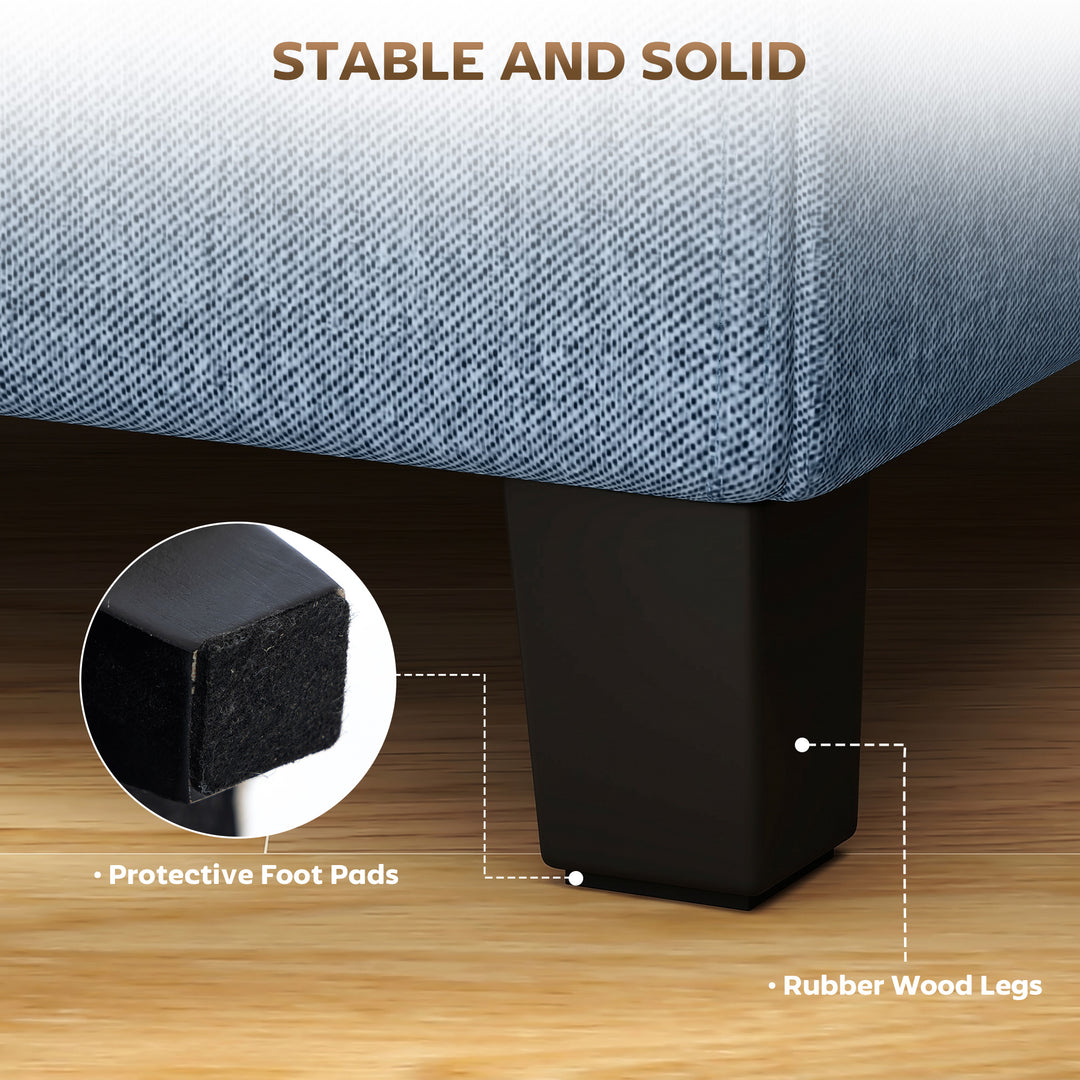 Small Ottoman, Square Footstool with Side Pocket, Rubber Wood Legs and