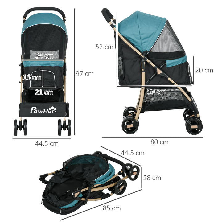 PawHut Oxford Pet Buggy for Compact Dogs, Weatherproof Canopy, Ventilated, Easy Fold with Storage, Dark Green | Aosom UK