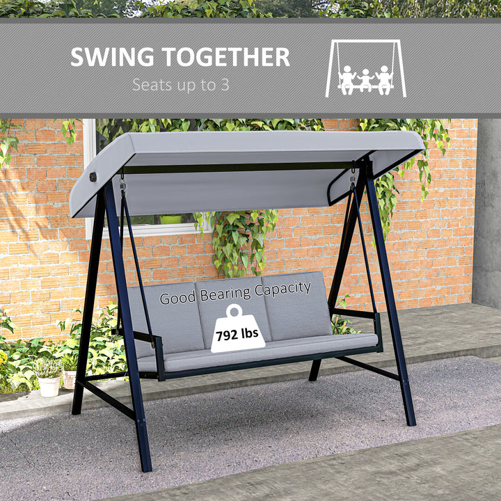 Three-Seat Garden Swing Chair, with Adjustable Canopy - Grey