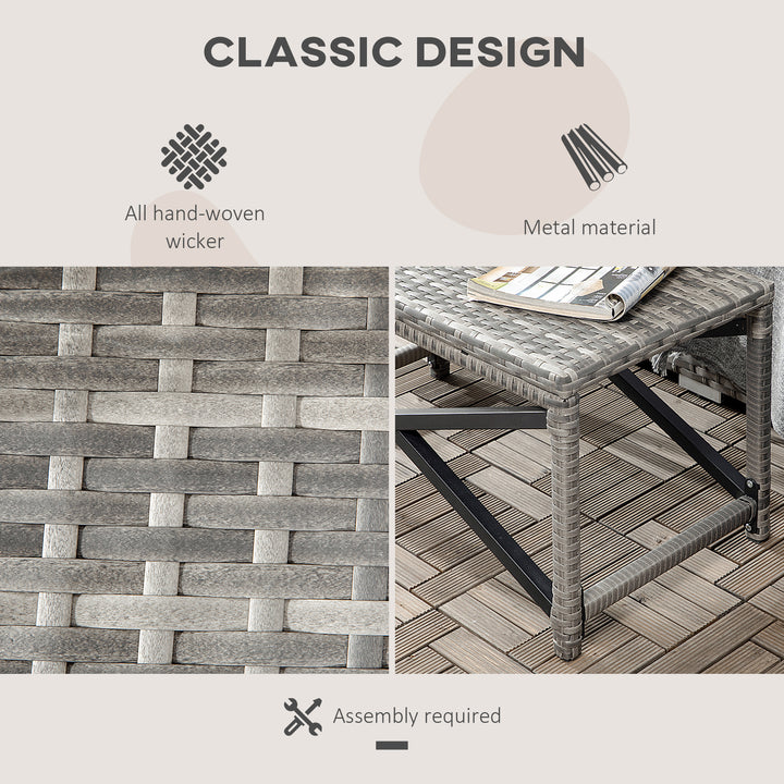 Outdoor Coffee Table, Garden PE Rattan Side Table with Plastic Board Under the Full Woven Table Top and X-Shape Frame for Patio, Balcony, Mixed Grey