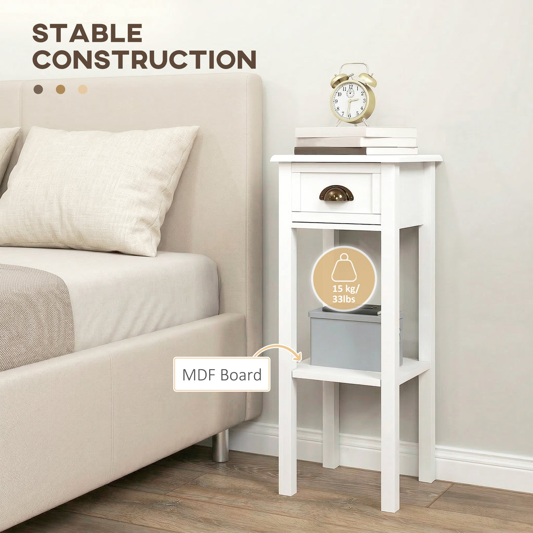 2-Tier Side Tables Set of 2 with Drawer and Shelf, 2 Pieces Bedside Ta