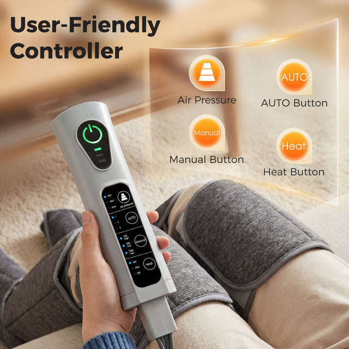 Leg Massager with Heat, Compression, 3 Auto Modes &amp; 3 Intensities, Foo