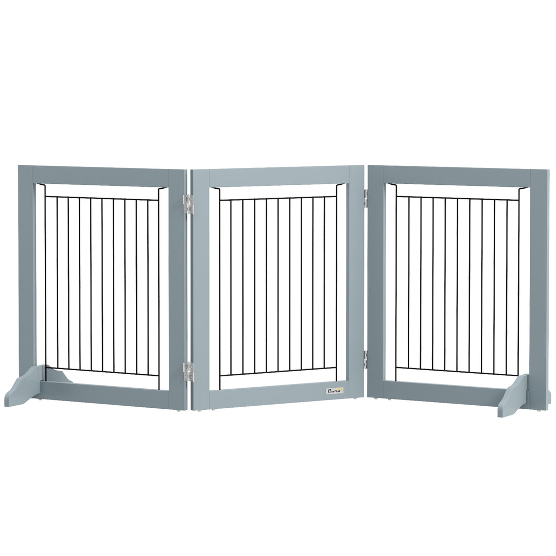 Foldable Pet Gate, with Three Panels & Two Support Feet - Grey