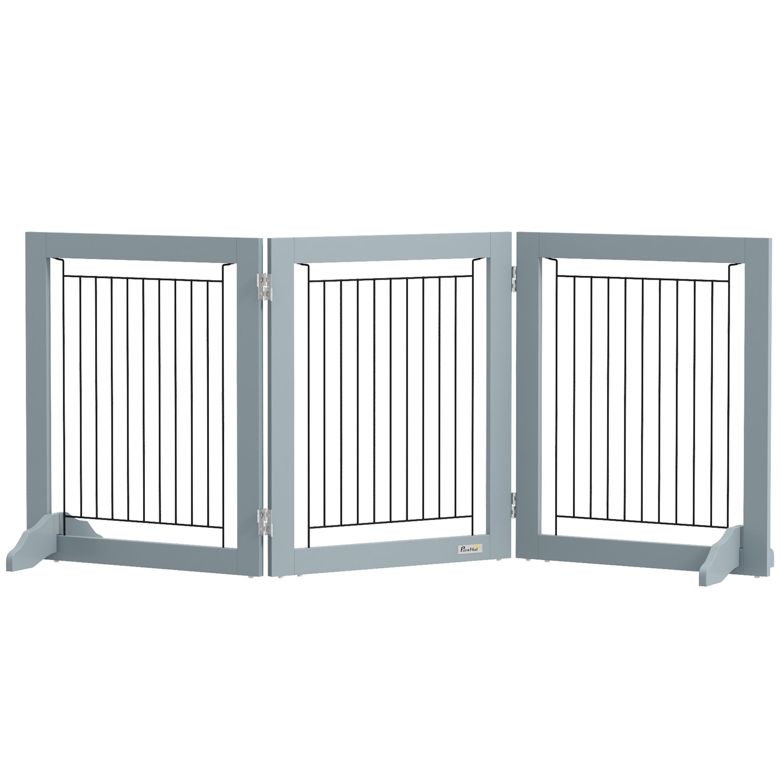 Foldable Pet Gate, with Three Panels & Two Support Feet - Grey