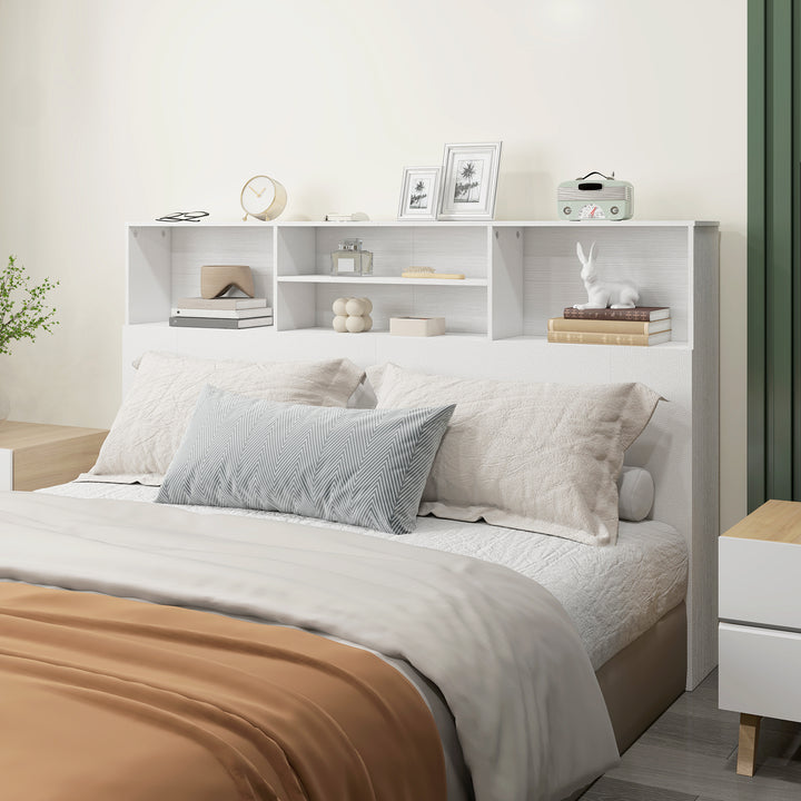 King-Size Headboard with Storage, Freestanding Bed Headboard with 4 Op
