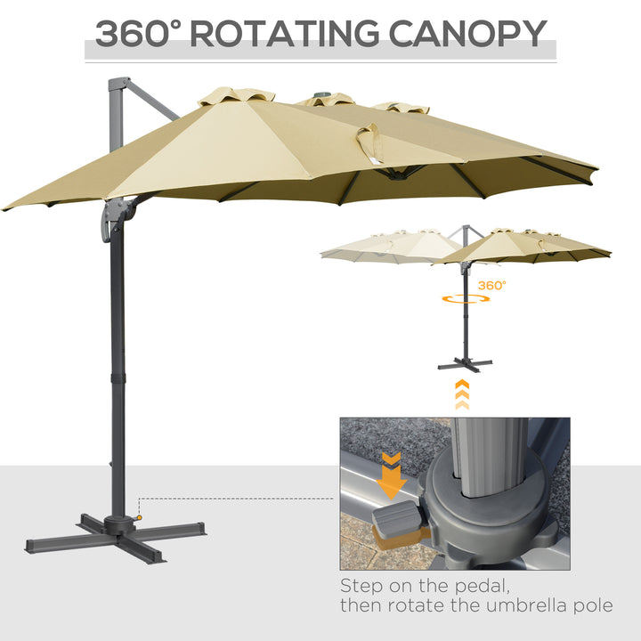 MCL 4.5 m Patio Parasol, Large Double-Sided Rectangular Garden Umbrella with Crank Handle, 360° Cross Base for Bench, Outdoor, Khaki